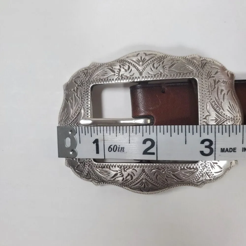 VTG Lauren Ralph Lauren Women’s Brown Leather Belt Large Western Floral Engraved - Picture 7 of 11